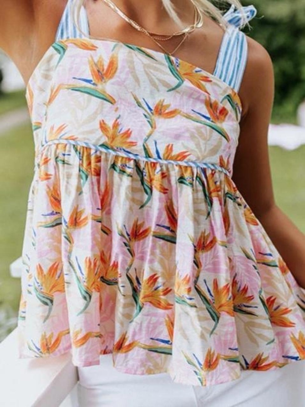 THML Sunny Debut tropical floral babydoll tank top, Size L